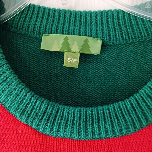 Christmas Elf Women's Pullover Sweater Bells Pom Poms Red Green Size Small - Picture 4 of 8